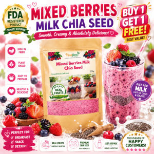 [ BUY 100G GET 100G ] Mixed Berries Milk Chia Seed Drink Powder - High Fiber Healthy Drink Instant Breakfast Smoothie