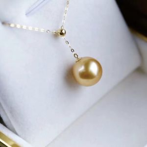 Montagne Jewelry 18k Pure Gold Necklace Adjustable Size Design Fine Jewellery Natural 10-11mm Seawater Gold Pearl Pendant