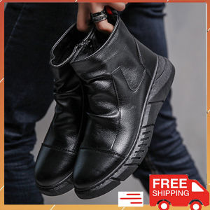 Giày Bốt Nam Cao Cổ K5611 Da Mềm Không Có Dây Đế Cao Su Mềm Tăng Chiều Cao 5cm