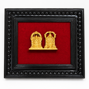 Teakwood Wall Frame with Brass Perumal Thayar 11x9 Inch | Premium Pooja Room Wall Decor