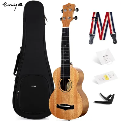 Enya 25D Concert Ukulele 23 Inch Natural Solid Mahogany Top with Ukulele Starter Kit Includes Online Lessons Case Strap Strings Capo Picks and gig bagFast shipping