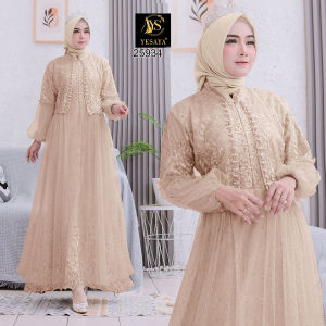 MAXI Yesaya ( M-L-XXL ) Gamis Pesta Mewah Full Tille Bordir Mutiara Payet Busui Friendly Jumbo 25934