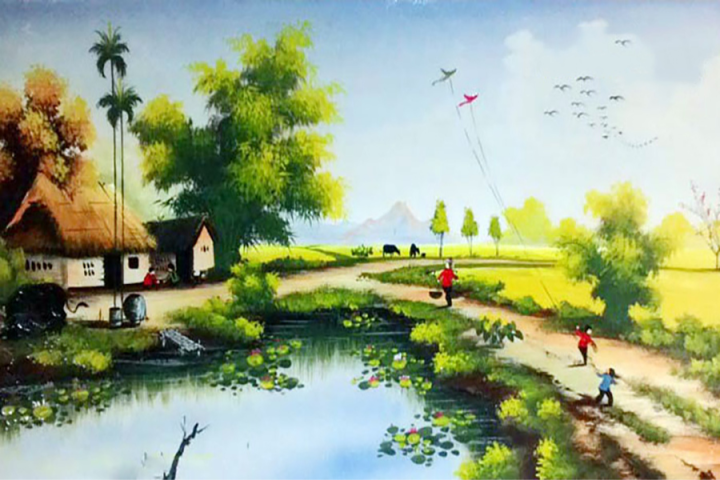 Tranh Treo Tường Sơn Dầu Phong Cảnh Quê Hương Con Đường Làng Quê SD0072 |  Lazada.vn