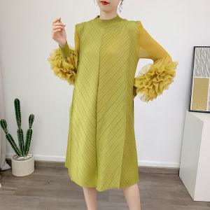 Pleated loose large size French homemade acetate dress female spring temperament heavy industry embroidery long skirt YS20216 X373