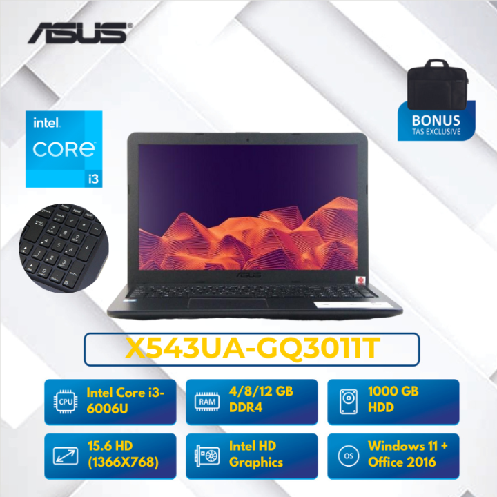 LAPTOP ASUS VIVOBOOK X543UA-GQ3011T i3-6006U 4GB 8GB 12GB HDD 1TB INTEL HD  GRAPHICS 15,6