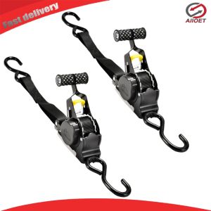 【Alloet】 Strong Auto Reel Ratchet Straps 2Pcs 3.3M with Hooks for Luggage and Heavy Cargo Tie Down