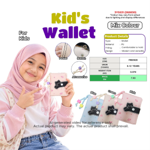 Kids Wallet PU Cute Cartoon Cat Design | Children Wallet Coin Purse with Pocket Button & Accessories | 8-12 Years