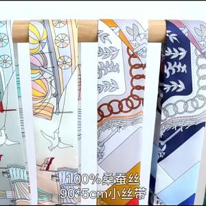 100% Silk Twill Ly Luxury Brand Women Scarf Skinny Headband Hair Band Ribboon Silk Scarves for Bag Handle Lady Fashion Silk Tie2026