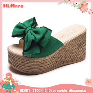 Hi.Mars Korean Fashion Women Platform Sandals Slip on Bow and Flowers Mules High Heels Wedges