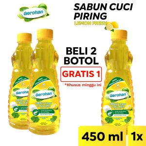Gerohan Sabun Cuci Piring Dishwashing Liquid Lemon Fresh Botol 450ml Murah Berhadiah Spons Cuci Piring Gratis