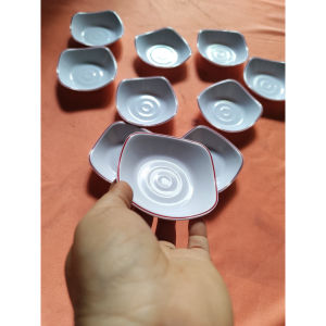 Combo 10 cái chén chấm vuông melamine trắng viền màu sang trọng - CV 01/02/03