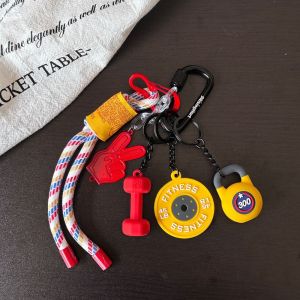 SERAPHYXO với khóa hình chữ D dây chuyền dòng thể dục Mini Đầy màu sắc Móc khóa đĩa tạ Trang trí chìa khóa ô tô Sáng tạo Móc khóa tạ giả Thiết bị thể dục