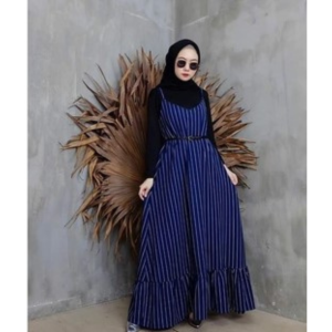 MODI OVERALL ( free belt ) Terbaru Dress Model Overall Remaja 2021 / Baju Gamis operall Wanita Muslim Simple Modern Elegan / Baju Kodok Korean Overall Bahan Monalisa Motif Salur / Long Dress Wanita Hijab Kekinian Modern& Elegan / Gamis overall