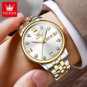 OLEVS 5525 Luxury Brand Men Watches Quartz Clock Man Steel Strip Wrist Watch Stainless Steel Band Timepiece