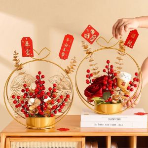 MMLUCK Best Wishes Artificial Flowers Plants Pots Good Fortune Good Luck Tabletop Pots Happy New Year Iron Spring Festival Pots Tabletop Decoration