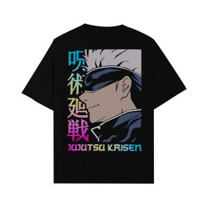 CallOut | Kaos Anime Jujutsu Kaisen Karakter Gojo Satoru Sablon Reflektif Rainbow Bahan Cotton Combed 24s High Quality