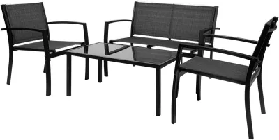 KIMDELIN 4 Pieces Patio Furniture Set Outdoor Conversation Sets for Patio Lawn Garden Poolside with A Glass Coffee Table
