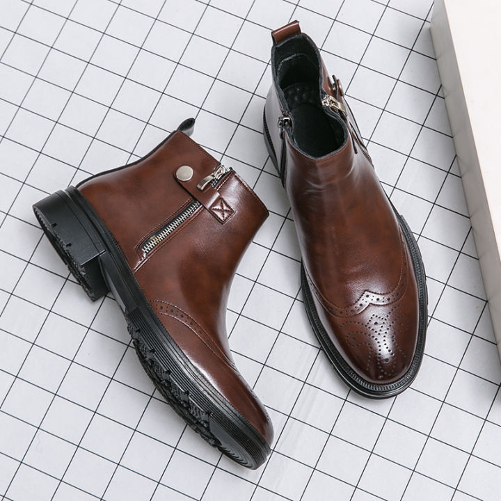 Dress Shoes Mens Leather Slip On Ankle Boots Large Size 38-46