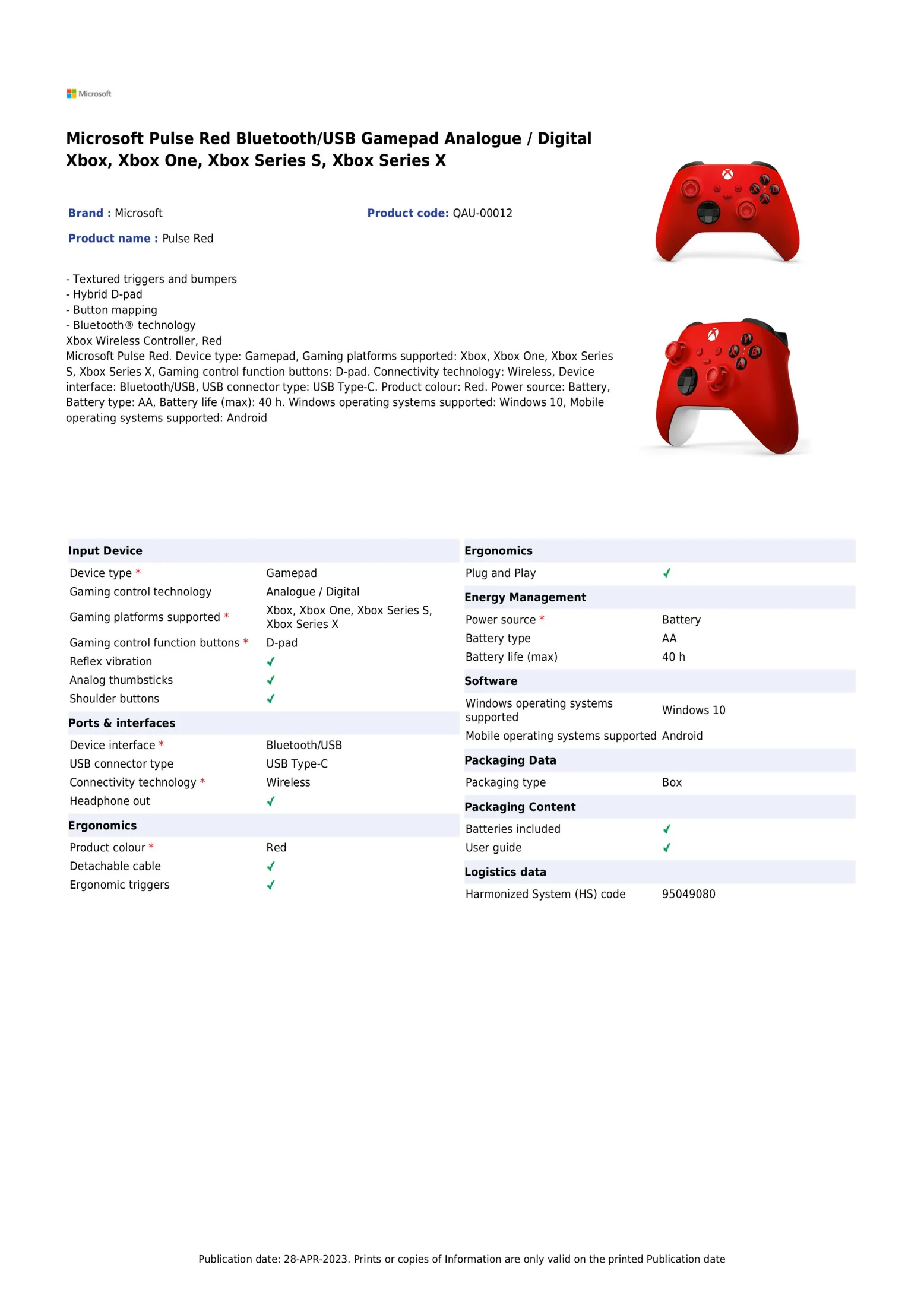 Microsoft XBOX Wireless Controller สี Pulse Red