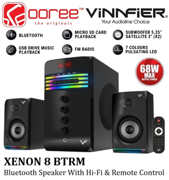 VINNFIER XENON 8 BTRM BLUETOOTH SPEAKER CH2.1 WITH HI-FI AUDIO SOUND/ FM RADIO/USB & SD SLOT/ MIC JACK 6.3MM/KARAOKE - TV/PC/LAPTOP