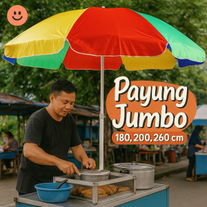 Payung Jumbo Pantai Untuk Jualan Cafe Tenda Warung Kaki Lima PKL - 180cm 200cm 260cm | Cocok Buat Dagang Motif Pelangi
