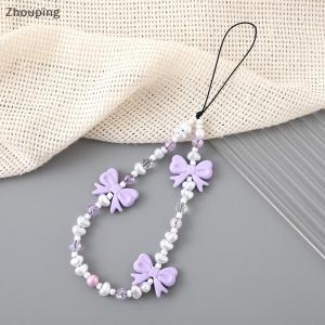 【ZP】 Cute Jewerry Đơn giản dễ thương Kawaii Bowknot đính cườm chuỗi điện thoại thời trang tinh tế Keychain cho phụ nữ cô gái ngọt ngào túi trang trí phụ kiện Quà Tặng