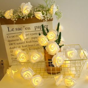 2.2M 20LED Rose Flower String Lights Artificial Flower Bouquet Garland for Valentines Day Wedding Party