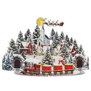 Christmas Greeting with Paper Carving Reindeer Santa Artwork for Home Party Decoration and Holiday Gifting