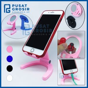 Stand Handphone HD47 HD-47 Make Up Mirror Phone Holder cermin Kaca 3 IN 1 Original alat penyangga hp di meja dudukan hape Lipat - PUSATGROSIR AKSESORIS