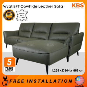 (FREE Shipping+Installation) KBS Wyat 8FT Cowhide Leather Sofa / Half Leather / L Shape / Pocket Spring Seat / L238 x D164 x H96 cm