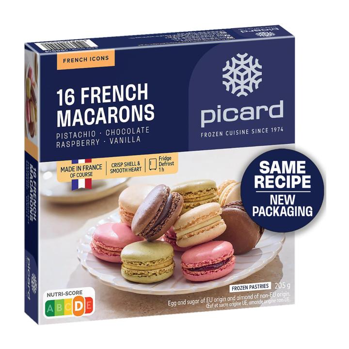Picard 16 Chocolate Vanilla Raspberry and Pistachio Macarons