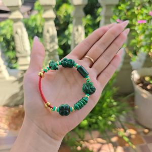 Q296 Vòng lu thống ngũ điếu cỏ 4 lá sen hồ ly tỳ hưu Cẩm Thạch Sơn Thủy ko kén mệnh - Phong Thuỷ TUDO P