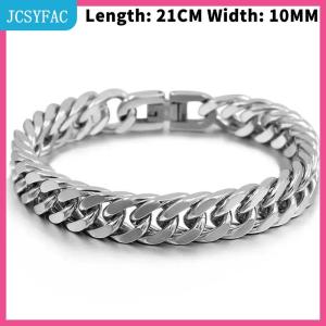 JCSYFAC  18 19 20 21Mm Chiều Rộng Thép Không Gỉ Cuba Chuỗi Vòng Đeo Tay Cho Nam Giới Bạc Màu Sắc Thời Trang Hip Hop Nam Cậu Bé