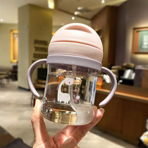 Scale Water Cup 250/350ml Baby Bottle Milk Cup Leak-Proof Drip-Proof Portable Handle Straw Cup With Suction Ball
