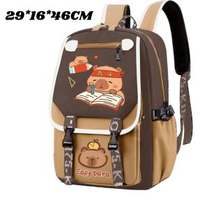 Oldlaiben Capybara School Backpack Large Capacity 3 Layer High School Bag Cartoon Student Bag Lightweight Book Bag
