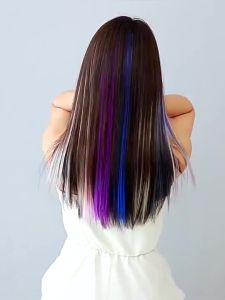 Curly Highlight Clip On Hair Piece Vibrant Multi Color Seamless Synthetic Hair Extension for Teens