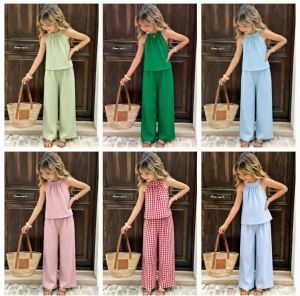 EE. ..Chic Summer Chicset - Womens Casual Cotton Wide-Leg Pants & Sleeveless Top Set