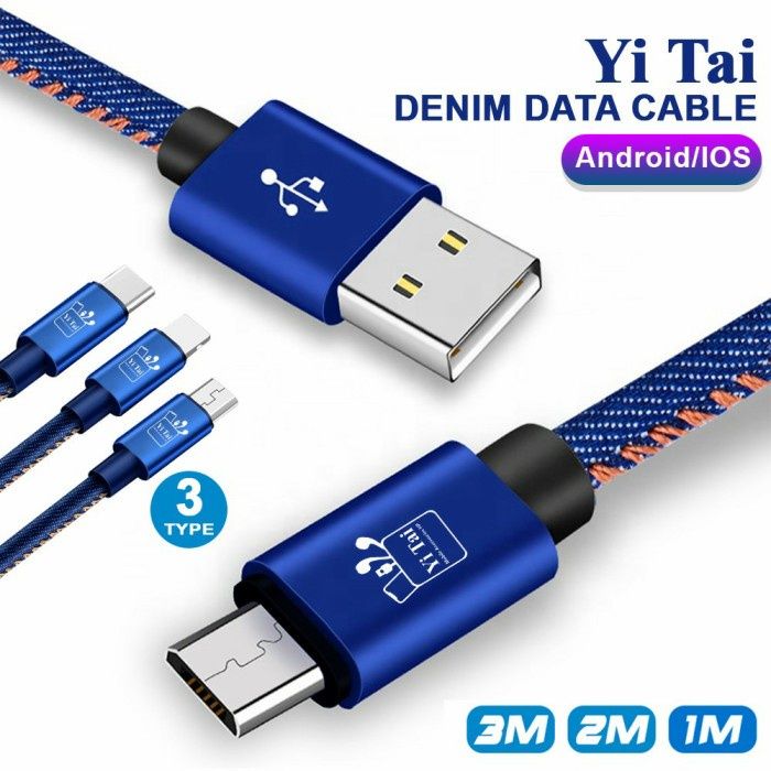 KABEL DATA DENIM YITAI 3M PREMIUM FAST CHARGE MICRO USB TYPE C FOR