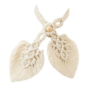 Cotton Rope Curtain Tieback Hand Knitting Double Leaf Tassels Curtain Holdback with Bead Drape Tie Home Decoration