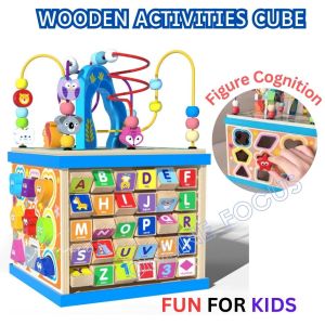 Wooden 5 in 1 Activity Cube Alphabet / Clock / Shape / Matching Learning Toys for Toddler kids Educational Toy Tr