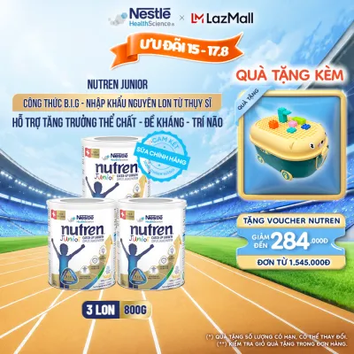 Bộ 3 Sữa Bột Dinh Dưỡng Y Học NESTLÉ NUTREN JUNIOR Xuất Xứ Thụy Sĩ Công Thức BIG Hỗ Trợ Tăng Trưởng Thể ChấtTrí NãoĐề Kháng Cho Bé 800G