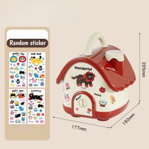Aoduoyaya House Piggy Bank Cute Money Saving Box DIY Coin Banks with Lock and Sticker Kids Gifts