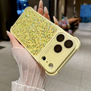 Glitter Epoxy Four Corner Shockproof Phone Case For iPhone 17 16 15 14 Pro Max Shiny Skin Feeling Camera Lens Protective Cover