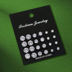 12pc/set Simple Stainless Steel Diamond Ear Stud Hypoallergenic Zircon Earrings for Women Accessories Jewelry