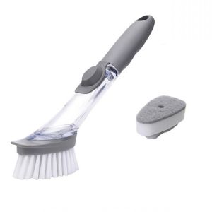 【beauty-sunshine】Kitchen 2 in 1 Long Handle Cleaning Brush Removable Brush Sponge Dispenser Dishwashing Brush Kitchen Tools