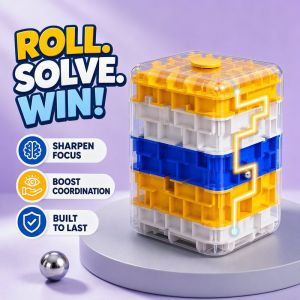 3D Maze Cube Rolling Ball Puzzle Six Sided Handheld Brain Teaser Fidget Stress Relief Family Game Kids Gift Layered Track Toy