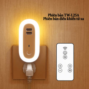 Đèn ngủ hình Ovan ánh sáng kép có điều khiển từ xa cổng USB sạc điện thoại 3 chế độ ánh sáng tăng giảm độ sáng 10 mức