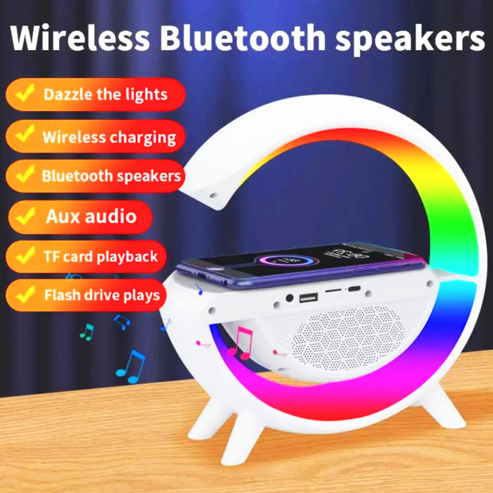Speaker Bluetooth LED Ambient Light Wireless Charger Lampu Meja