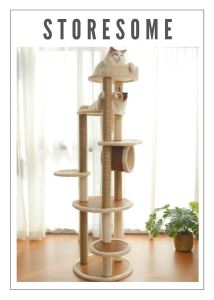New Rattan Series Cat Climbing Post Warm Beige Colour Tall Height 161cm (Design D)