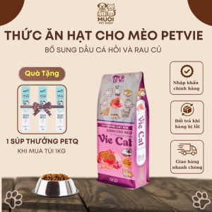 1KG Thức ăn hạt MÈO PETVIE bổ sung DẦU CÁ HồI và RAU Củ giúp Lông khỏe giảm rụng giảm chảy nước mắt